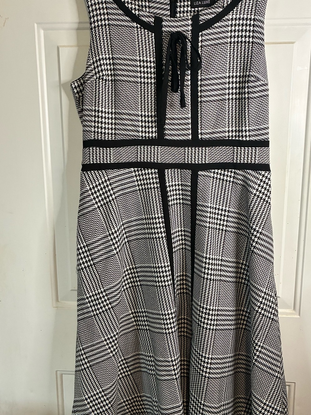 Liza Luxe Black & White Plaid Sleeveless Midi Dress